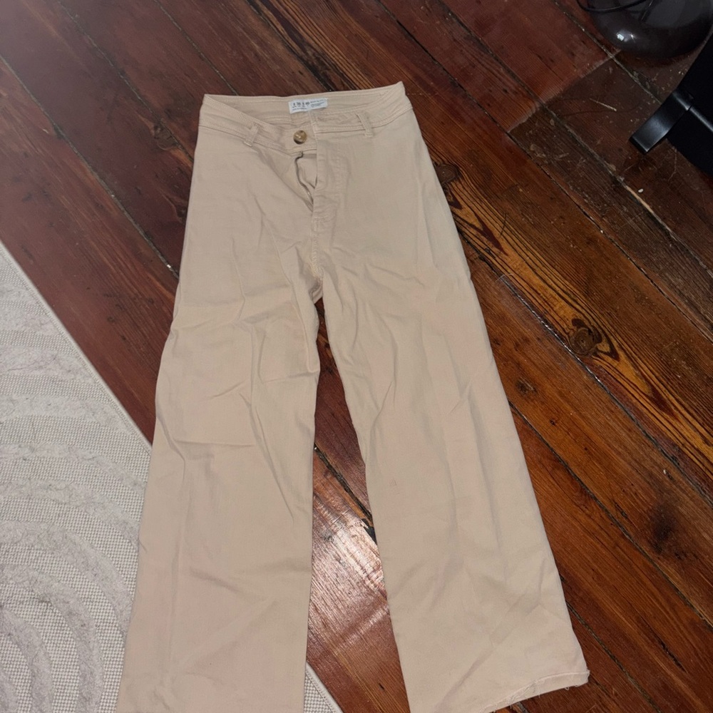 High Waisted Beige Tan Wide-Leg Pants